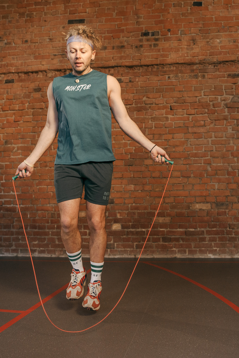 A Man Working Out with a Jump Rope